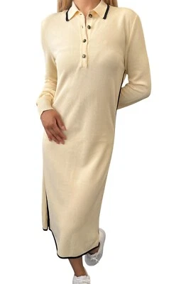 Vestido Polo Bicolor Vintage CHANEL Logo CC Una Pieza Crema Negro Algodón Botón Foto 1 de 4