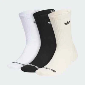 NWT MEN'S ADIDAS ORIGINAL IR1069 3 PAIR CREW BEIGE/WHITE/BLACK RELAXED FIT SOCKS - Picture 1 of 4