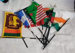 Vintage LOT of 10 small flags various souvenir Bekin Kenya Sri Lanka Lithunia - Picture 1 of 10