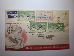 Vintage FDC First Day Cover New Zealand Air Mail Childrens Health Stamps 1957 - Picture 1 of 2
