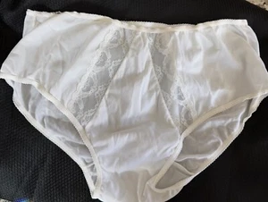 Vtg Panties 60s Double Gusset Sheer Nylon Bloomer Girl Inset Lace White S 5 M 6 - Picture 1 of 12