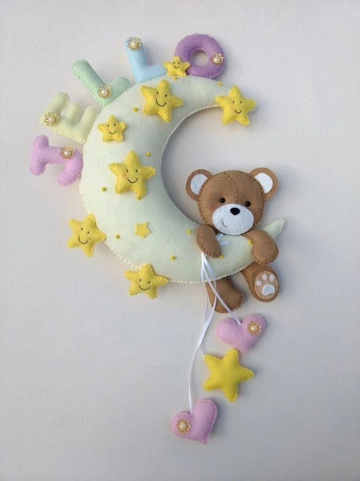 Decoración colgante de pared habitación bebé macron hecho a mano fieltro nube luna y estrella Foto 1 de 1