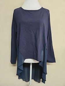 NWT GLAM Women's Blouse Long Sleeve Round Neck High-Low Navy Blue Color.Size L - Picture 1 of 12