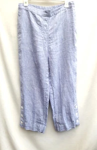 Chico's Blue 100% Linen Ankle Pants Size 0.5-US Sz 6 Leg buttons - Picture 1 of 8