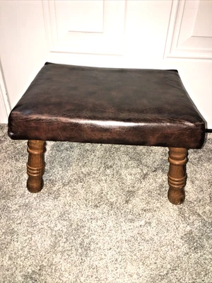 Vintage Brown Footstool Bench Wood Legs 16” X 12” X 10” Tall EUC #42 - Image 1 of 3