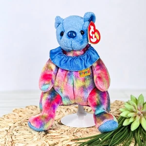 🎂 VTG 2001 TY Beanie Babies September Birthday Bear Tiedye With Cake Sapphire - Picture 1 of 5