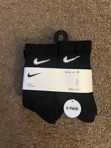 NEW 6 PAIRS NIKE YOUTH CUSHIONED CREW SOCKS SIZE 10C-3Y BLACK - Picture 1 of 3