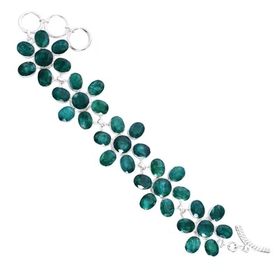 Bracciale con smeraldo creato in laboratorio in argento sterling 925 con... - Immagine 1 di 3