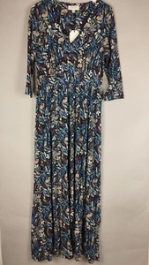 Seasalt Dress Womens Size 12 Tall Blue Organic Cotton Maxi Floaty Folk Holiday - Picture 1 of 15