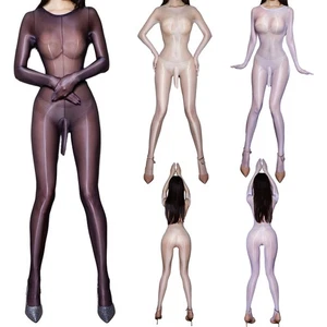 Lencería transparente brillante para hombre bodystocking mangas largas aceite brillante ropa moldeadora  - Imagen 1 de 36