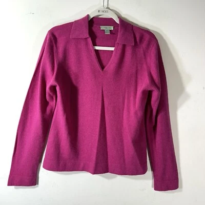 Geneva Pink Cashmere Sweater Women’s Sz L Long Sleeve Collar V Neck Preppy - Image 1 of 4