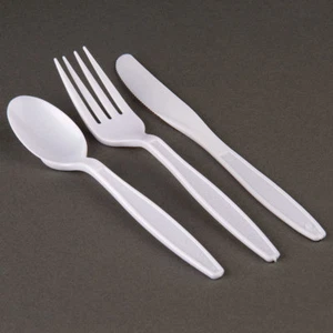 Strong White Knives Forks Spoons Plastic Cutlery Set Party BBQ Reusable Takeaway - Picture 1 of 3