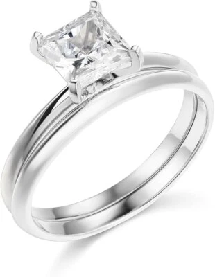Conjunto de anillo de boda de compromiso de oro blanco de 14 quilates real princesa de 1,30 quilates alianza a juego Foto 1 de 4