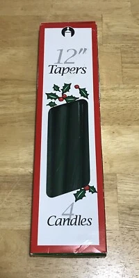 "Caja de 4 velas vintage nuevas en caja cónicas verdes de 12"" envueltas en Navidad" Foto 1 de 4