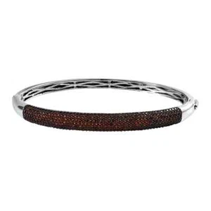 STUNNING!! 3.85ctw Mozambique Garnet Dome Bangle Bracelet Platinum Plated 7.25" - Picture 1 of 6