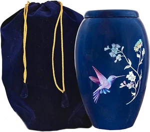 Blauer Kolibri Einäscherungsurne für menschliche Asche - Beerdigung Denkmal für Erwachsene - Bild 1 von 3
