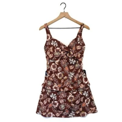 Traje de baño Tankini Lands’ End marrón cachemir floral con aros Skort para mujer talla 8 Foto 1 de 4