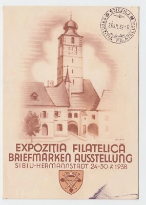 RUMANIA POSTAL 1938 SELLOS EXPO CASTILLO SIBIU USADO CORREO ALEMANIA Foto 1 de 2