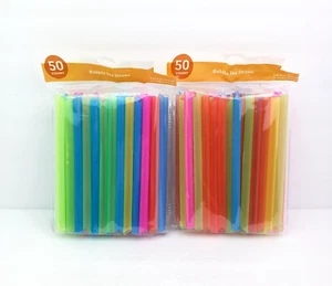 Unbranded Jumbo Large Plastic 8 Inch Boba Bubble Tea Straws 50 Count Pack Qty 2 - Picture 1 of 5