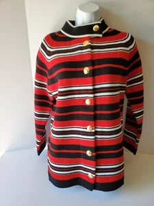 Vintage Full Fashioned Hand Loomed Womens Sweater Large Red White Black Stripe - Picture 1 of 7
