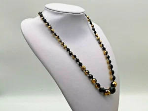 Vintage Necklace Austrian Crystal Glass Faceted Black and Gold 55 cm long - Picture 1 of 8