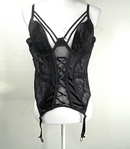 Shirley of Hollywood Corset Black Sz 38 Garters Eye & Hook Lace 90's Whimsigoth - Picture 1 of 11