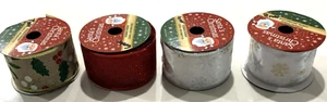 Lot of 4 Christmas Wired Ribbons – 30m Total – Snowflake, Burlap Holly, Red Mesh - Picture 1 of 3
