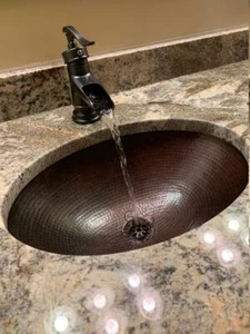 19" Large Oval Undermount Copper Bathroom Sink with Daisy Drain to Match - Picture 1 of 4