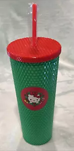 NUOVO bicchiere Hello Kitty Sanrio verde vacanza borchie a punta coperchio rosso e cannuccia 2024 - Foto 1 di 6