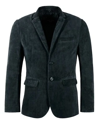 Chaqueta Blazer Carter Azul Marino Para Hombre Nueva Inteligente 2 Botones Cuero de Vaca Real Gamuza Cuero Foto 1 de 4