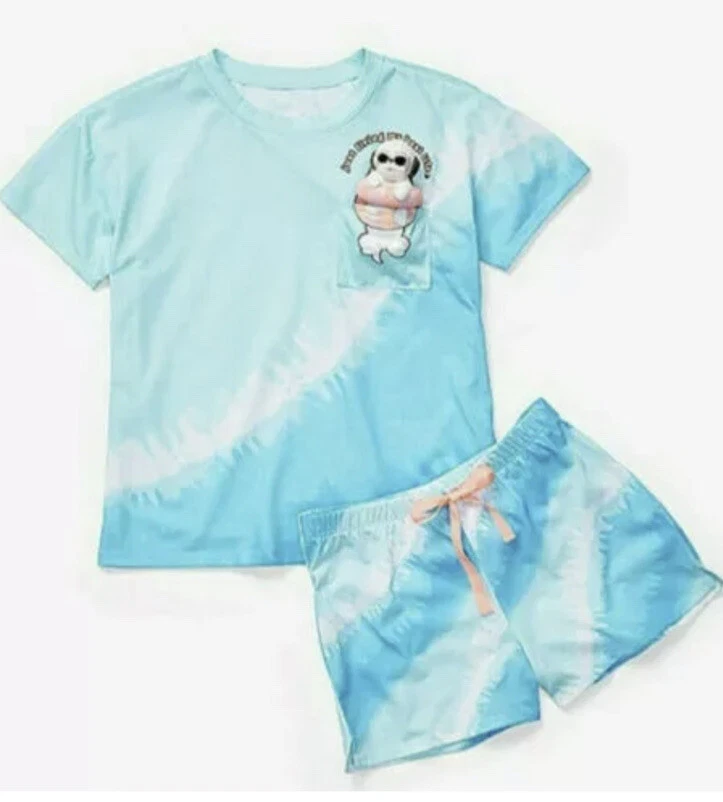 JUEGO DE PIJAMA TIE DYE LIVING MY BEST LIFE NIÑA DE LA JUSTICIA Y PERRO BLANDO Foto 1 de 4