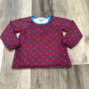 Hanna Andersson Top Girls 100 US 4 Long Sleeve Polkadot Brown Blue Cotton - Picture 1 of 5