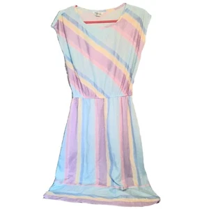 Vintage Ms Claire New York Sleeveless Easter Dress 16 Pink Blue Yellow Striped - Picture 1 of 5