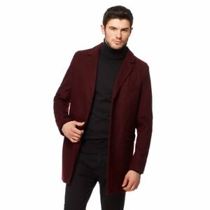 Men's Red Herring Burgundy Overcoat Long Coat, size Small BNWT