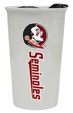FLORIDA STATE SEMINOLES 12OZ CERAMIC TUMBLER-FLORIDA STATE TRAVEL MUG w/ LID Cover