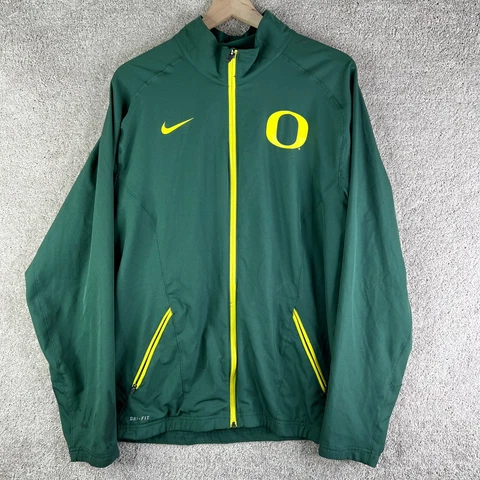 Oregon Ducks Jacket Mens XL Green Windbreaker Nike Dri Fit Full Zip Swoosh Logo Cover
