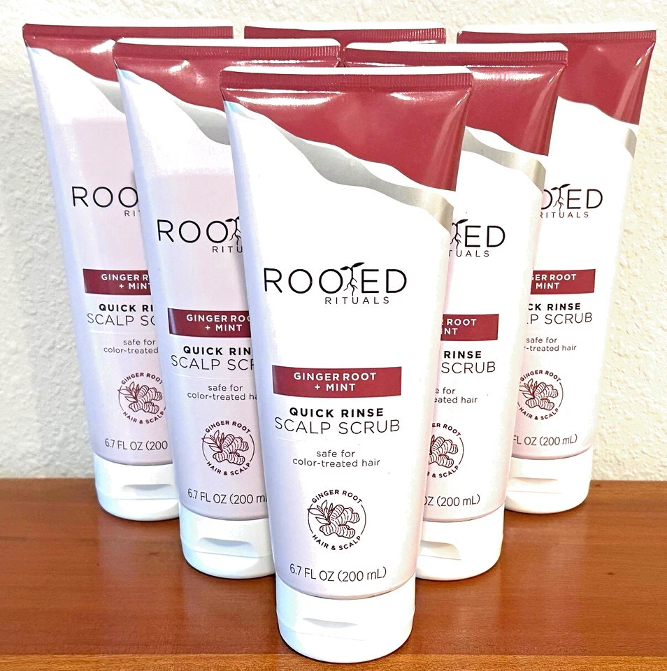 Lote de 7 exfoliantes de cuero cabelludo de enjuague rápido de raíz de jengibre y menta de Rooted Rituals 6,7 fl oz Foto 1 de 1