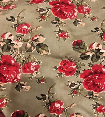 “Morning Glory" by Robyn Pandolph for Moda Red Roses on Sage Green BTFQ - Image 1 of 4