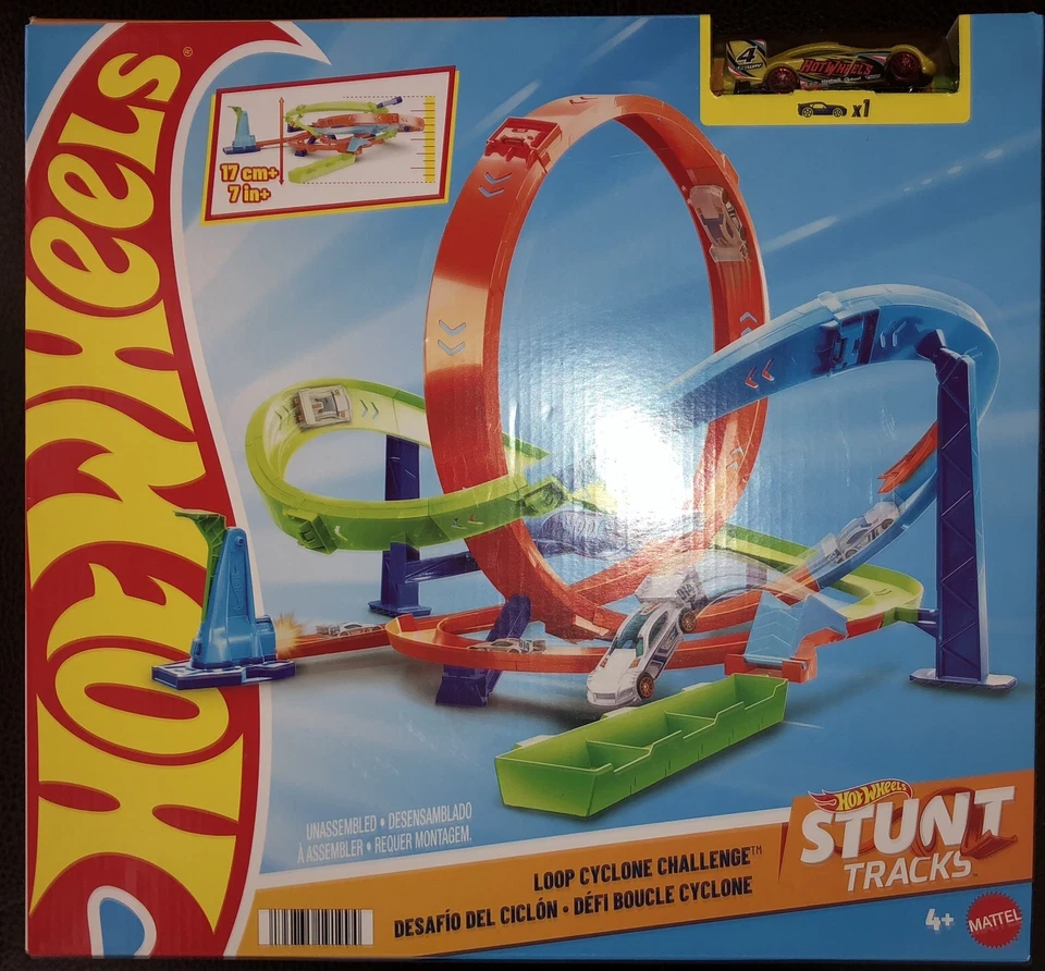 Mattel Hot Wheels Stunt Tracks- Loop Cyclone Challenge Track Set New Fast Ship - Image 1 of 4