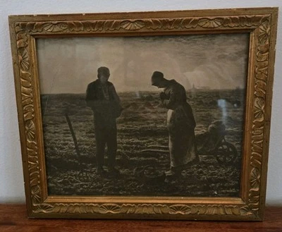 Antique Framed Art THE ANGELUS by Jean Francois Millet EARLY AMERICAN FOLK ART - Image 1 of 4