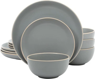 Gibson Home Rockaway 12-Piece Dinnerware Set Service for 4, Grey Matte - - Image 1 of 4