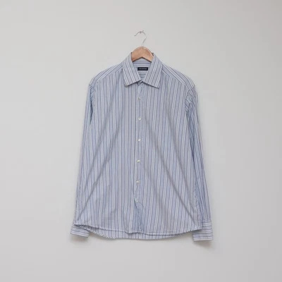 Vintage Valentino Dress Shirt Mens size 16 / 41 Blue Button Up White Striped - Image 1 of 4
