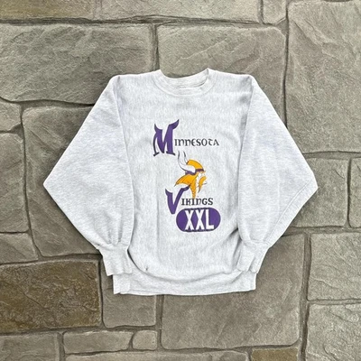 Vintage 90s Minnesota Vikings campeón reimpresión cuello redondo AN59634 Foto 1 de 2