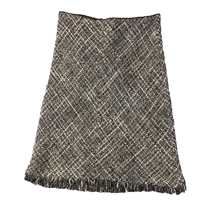 Falda Kenneth Cole para mujer 2 marrón tweed mezcla de lana dobladillo con flecos carrera academia Foto 1 de 4