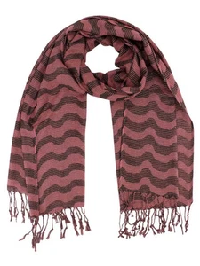 BROWN & PINK WAVY METALLIC STRIPED FRINGED SCARF - Picture 1 of 3