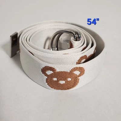 Cinto de lona branco dividido H&M com estampa de urso marrom e fivela de anel D duplo - Imagem 1 de 4