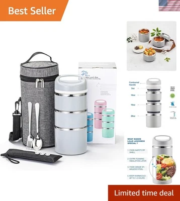 Caja de almuerzo/snack con compartimento térmico de acero inoxidable, 3 niveles aislado Bento/F... Foto 1 de 4