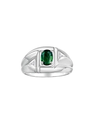ANILLO CLÁSICO DE PIEDRAS PRECIOSAS RYLOS ORO BLANCO 14K ZAFIRO VERDE Y DIAMANTES TALLA 8-13 Foto 1 de 4