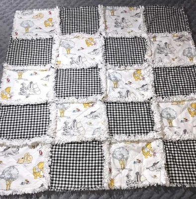 Black & White Rag Quilt - Winnie the Pooh Baby Rag Quilt / 40x40 Lap Quilt - Image 1 of 4