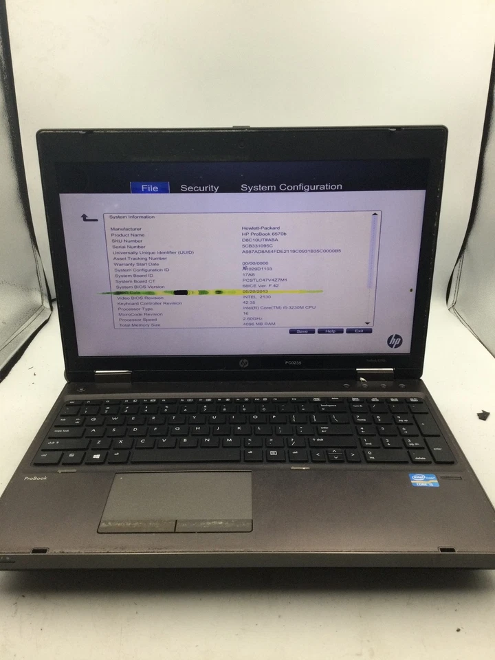 HP PROBOOK 6570B - BOOTS TO BIOS  - INTEL I5 3230M - 4GB RAM - READ DESC- BB - Image 1 of 4